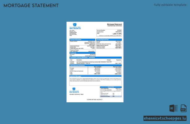 Beispiel eines Hypothekenauszugs der SBI Bank aus Nepal (Word- und PDF-Datei)
